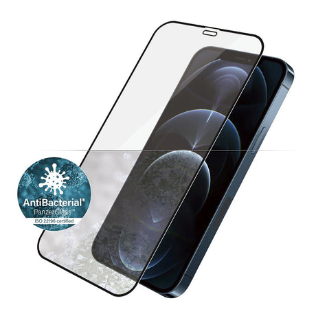 PanzerGlass iPhone 12 Pro Max AntiBacterial Edge-To-Edge Skærmbeskyttelse - Case Friendly - Sort Kant