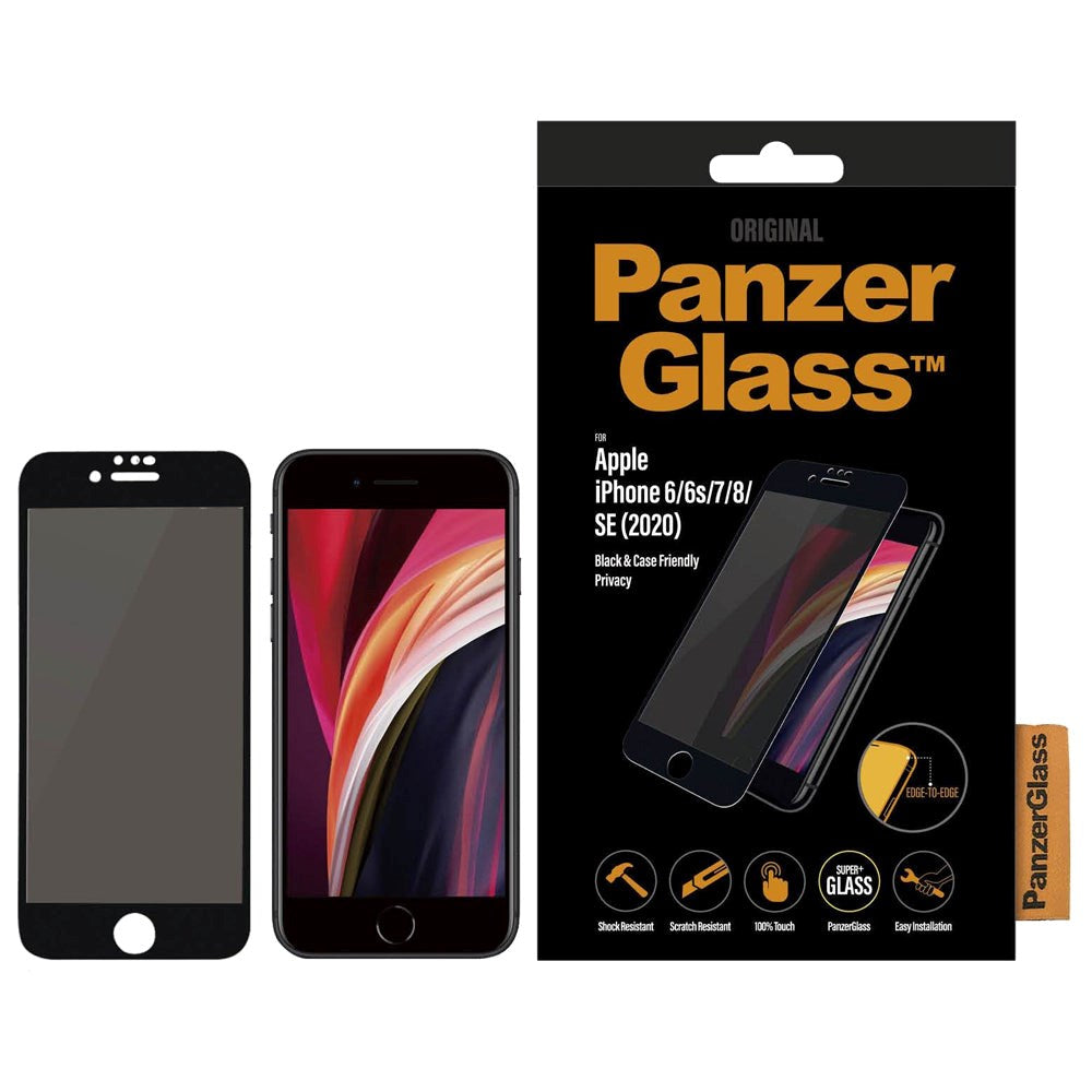 iPhone SE (2022/2020) / 8 / 7 / 6 / 6s PanzerGlass Skærmbeskyttelse Case Friendly - Privacy - Sort