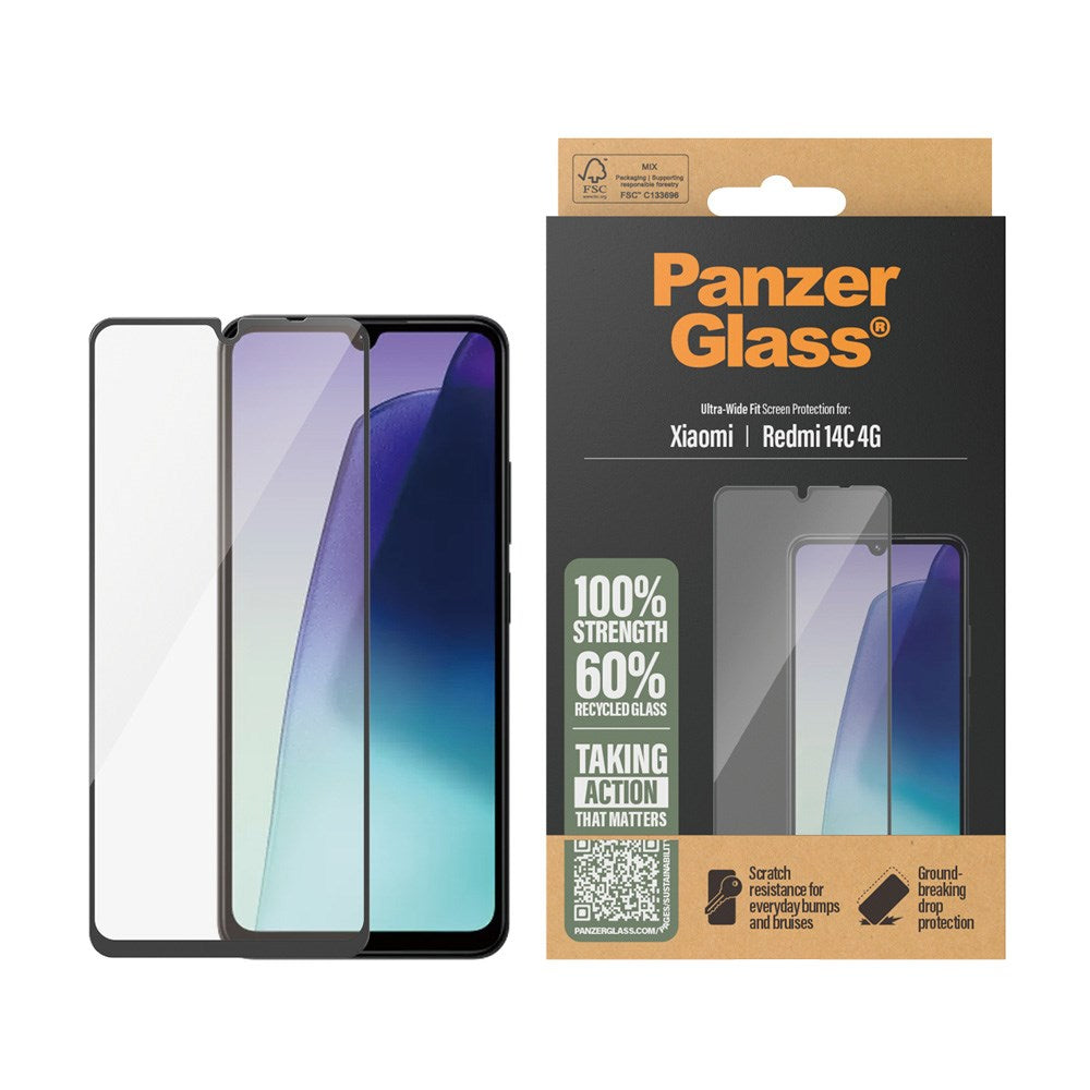 PanzerGlass Xiaomi Redmi 14C Ultra-Wide Fit Skærmbeskyttelsesglas - Gennemsigtig / Sort Kant