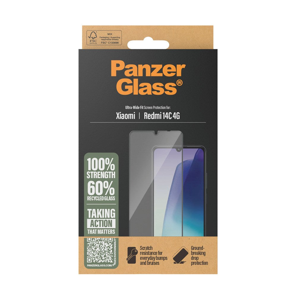 PanzerGlass Xiaomi Redmi 14C Ultra-Wide Fit Skærmbeskyttelsesglas - Gennemsigtig / Sort Kant
