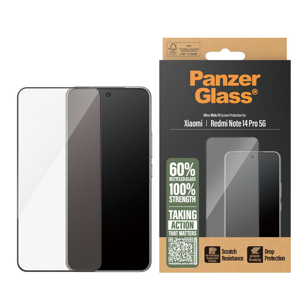 PanzerGlass - Xiaomi Redmi Note 14 Pro (5G) - Ultra-Wide Fit Skærmbeskyttelsesglas - Gennemsigtig