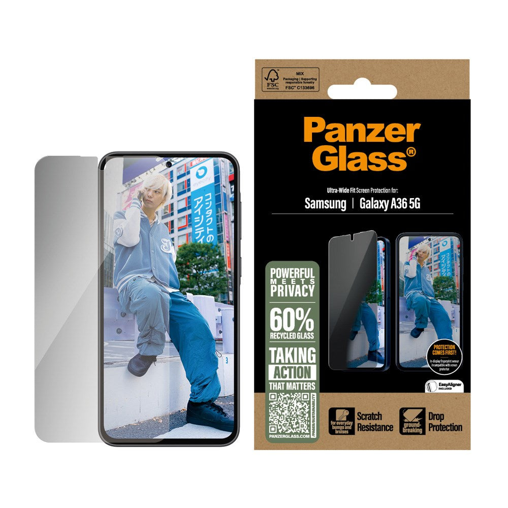 PanzerGlass Samsung Galaxy A36 (5G) Ultra Wide Fit Beskyttelsesglas m. EasyAligner - Gennemsigtig / Privacy