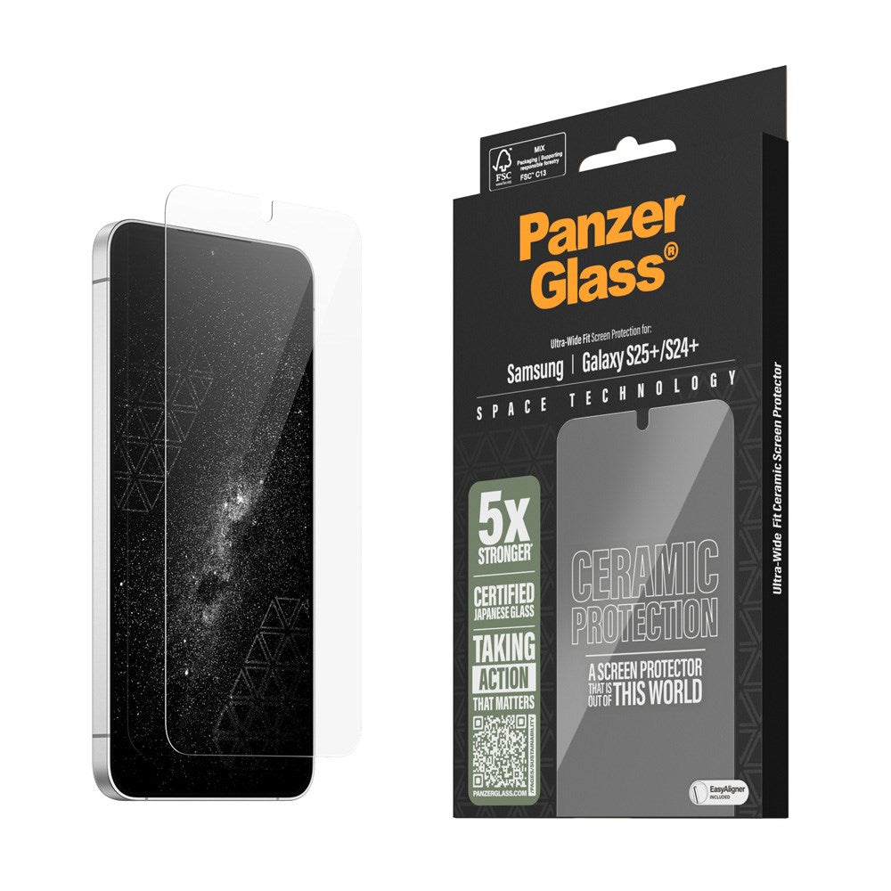 PanzerGlass - Samsung Galaxy S25+ (Plus) - Ultra-Wide Fit Ceramic Skærmbeskyttelsesglas - Gennemsigtig