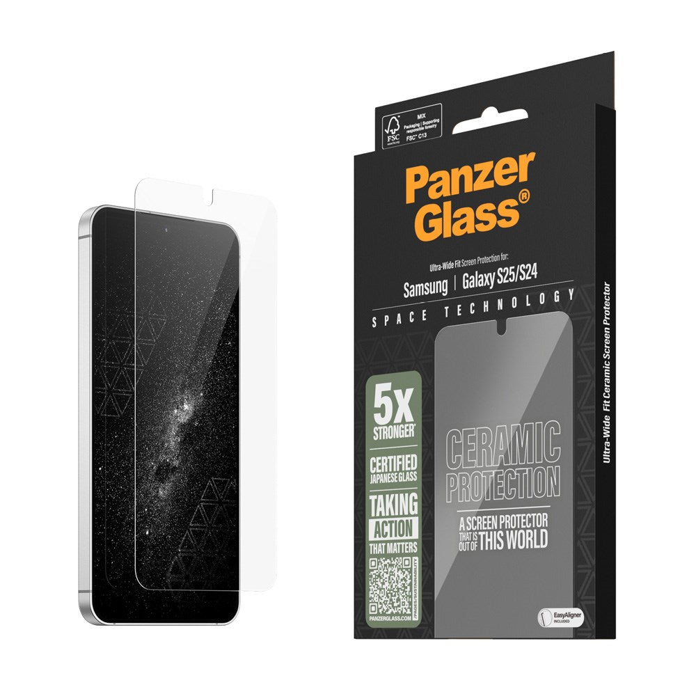 PanzerGlass - Samsung Galaxy S25 - Ultra-Wide Fit Ceramic Skærmbeskyttelsesglas - Gennemsigtig