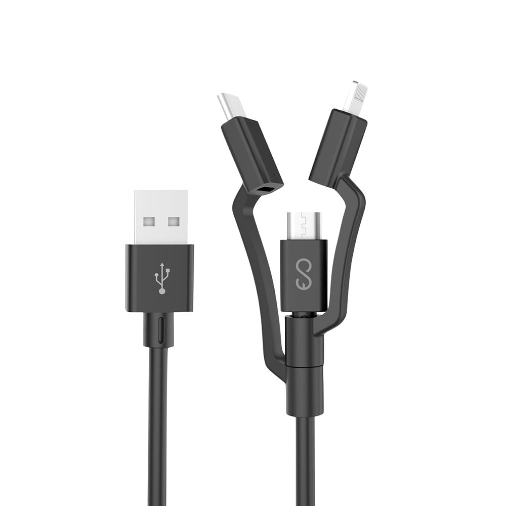 Epico 3in1 Multi Kabel - USB-C / Micro USB / Lightning - Sort