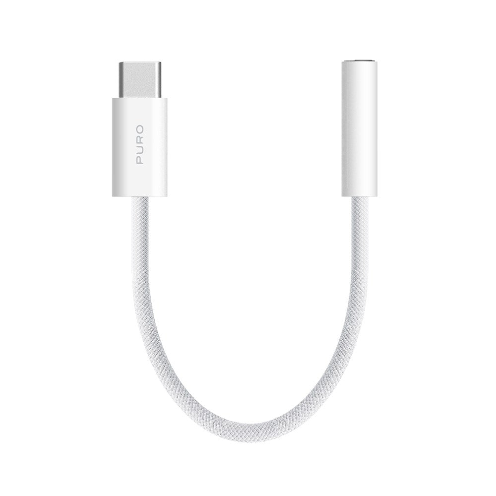 Puro USB-C til Jack 3,5 mm Lydadapter - Flettet Kabel - 15 cm - Hvid
