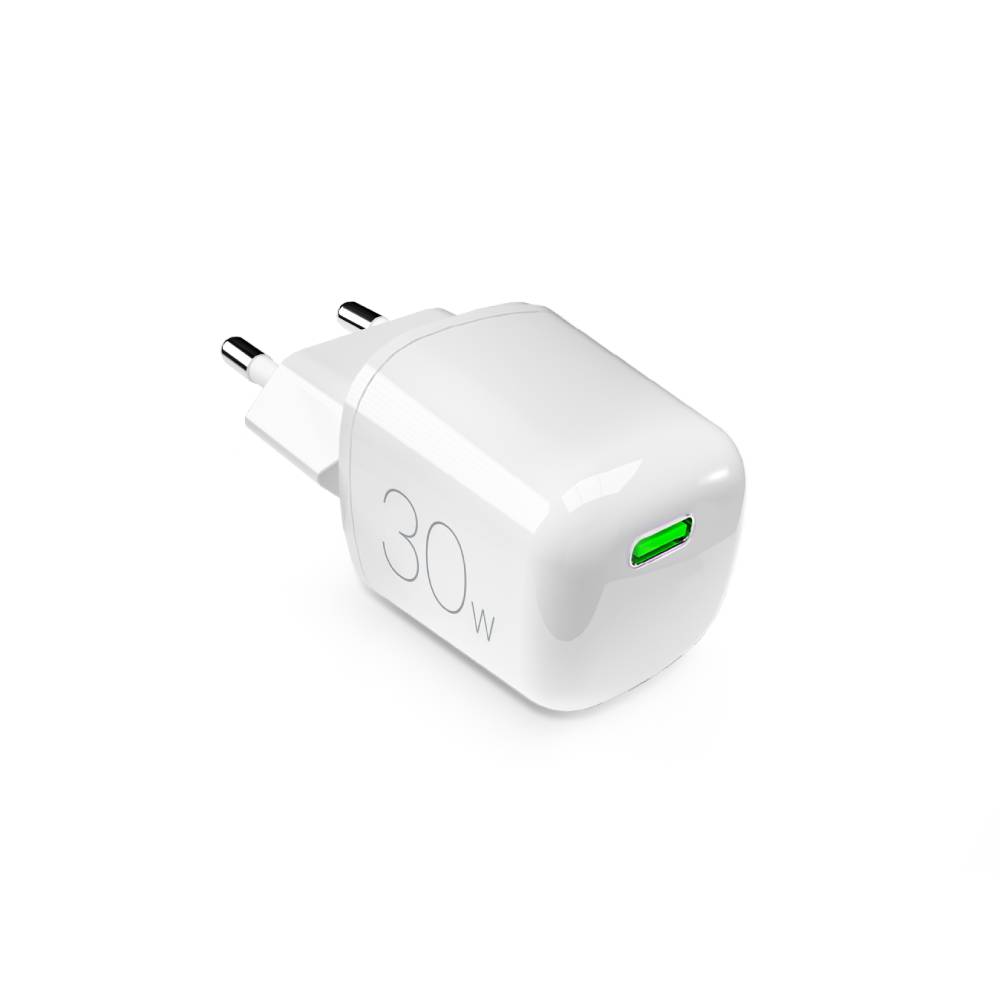 Puro Kompakt GaN Oplader med 1 USB-C Port, 30W - Hvid