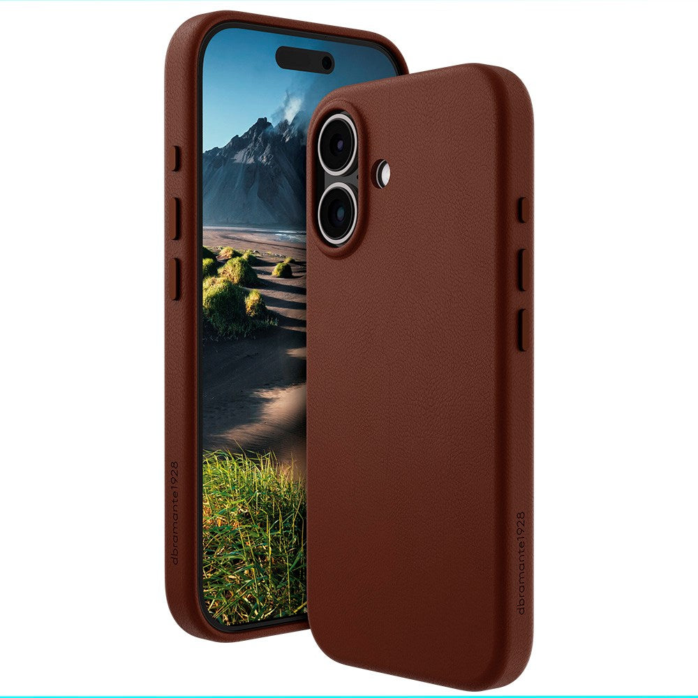 iPhone 16 Dbramante1928 Roskilde Cover - 100% Ægte Læder - MagSafe Kompatibel - Dark Tan