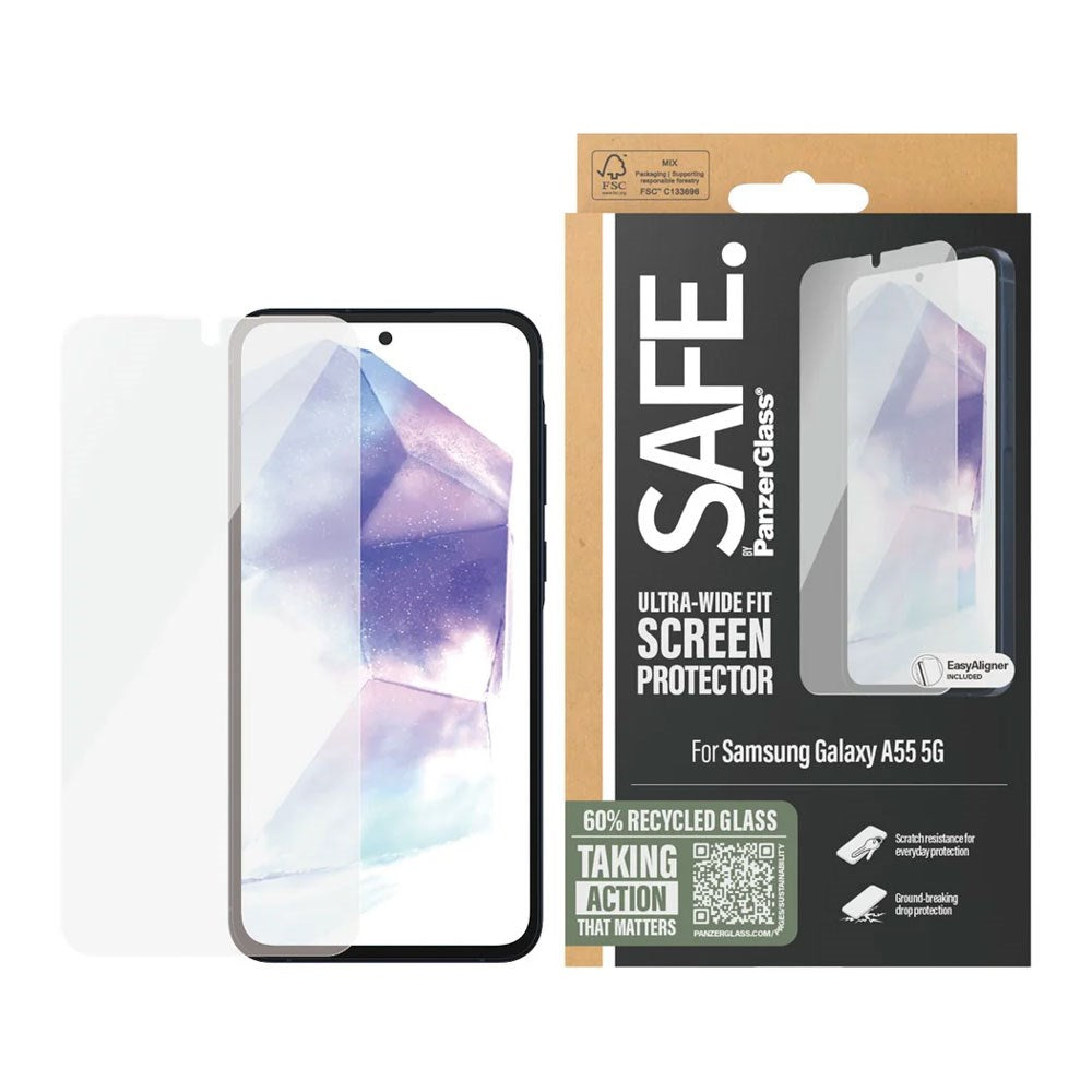 Safe By PanzerGlass® Samsung Galaxy A55 (5G) Ultra-Wide Fit Skærmbeskyttelsesglas - Case Friendly - Gold Strength - Gennemsigtig