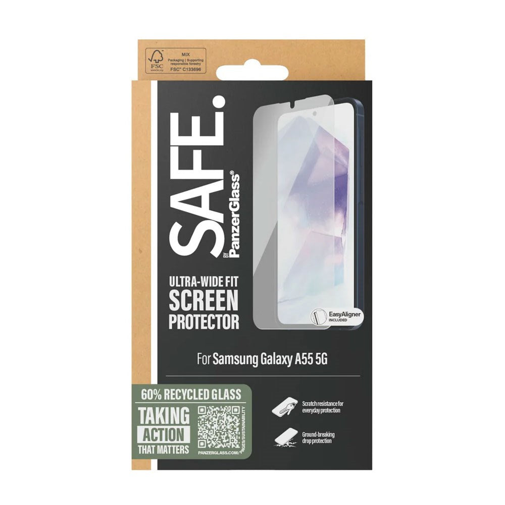Safe By PanzerGlass® Samsung Galaxy A55 (5G) Ultra-Wide Fit Skærmbeskyttelsesglas - Case Friendly - Gold Strength - Gennemsigtig