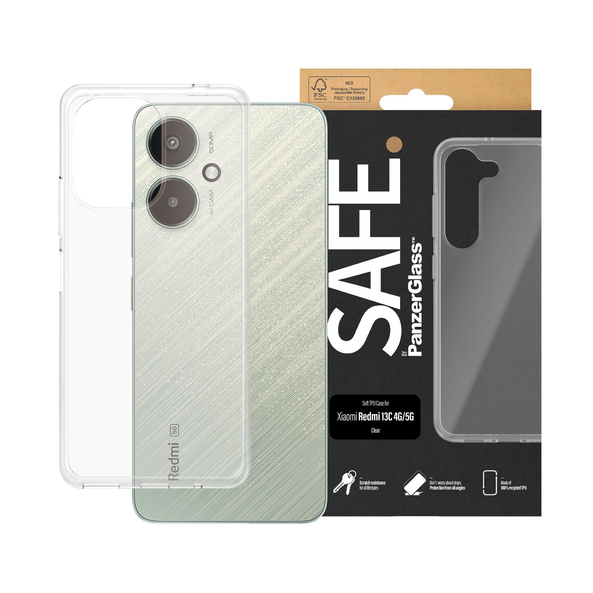 Safe By PanzerGlass® Xiaomi Redmi 13C (4G / 5G) TPU Case - Gennemsigtig