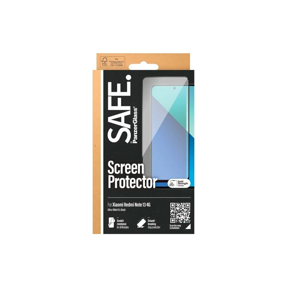 SAFE by PanzerGlass - Xiaomi Redmi Note 13 - Ultra-Wide Fit Skærmbeskyttelsesglas - Gennemsigtig/Sort Kant - (DEMO)
