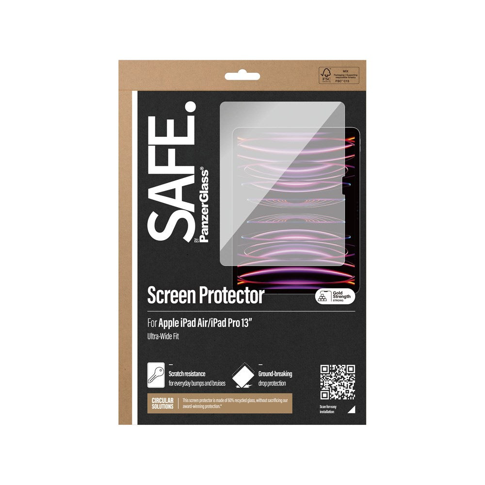 Safe By PanzerGlass® iPad Air 13" (2025 / 2024) / Pro 13" (2025 / 2024) Ultra-Wide Fit Skærmbeskyttelsesglas - Case Friendly - Gennemsigtig