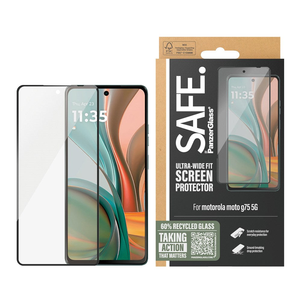 SAFE by PanzerGlass - Ultra-Wide Fit - Skærmbeskyttelsesglas - Motorola Moto G75 (5G) - Gennemsigtig / Sort Kant