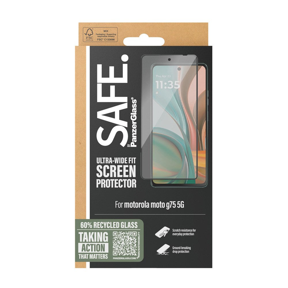 SAFE by PanzerGlass - Ultra-Wide Fit - Skærmbeskyttelsesglas - Motorola Moto G75 (5G) - Gennemsigtig / Sort Kant