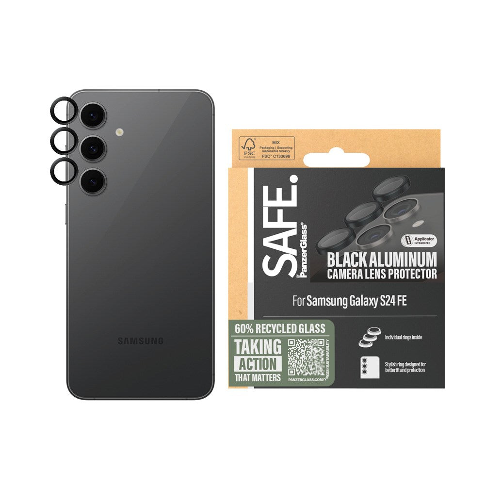 Samsung Galaxy S24 FE Safe By PanzerGlass® Kameralinsebeskyttelse Ringe - Gennemsigtig / Sort