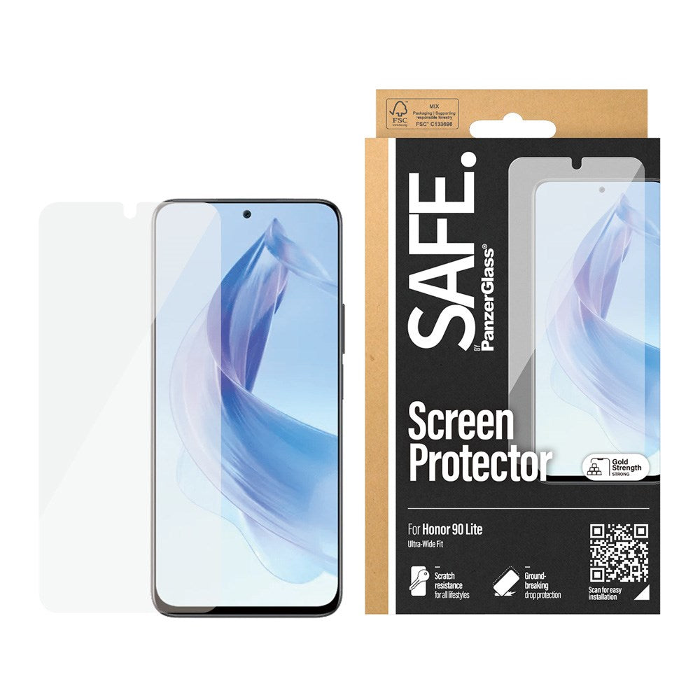 Safe By PanzerGlass® Honor 90 Lite Ultra-Wide Fit Skærmbeskyttelsesglas - Case Friendly - Gold Strength - Gennemsigtig