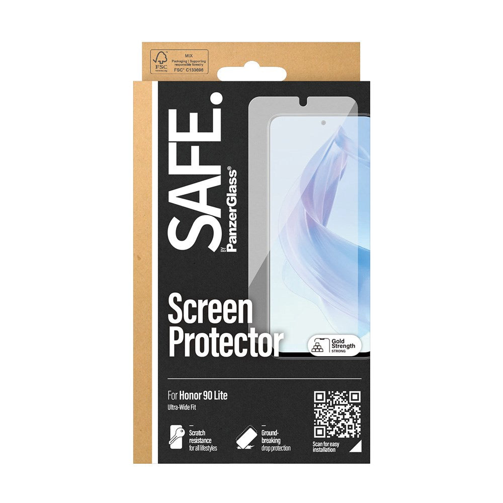 Safe By PanzerGlass® Honor 90 Lite Ultra-Wide Fit Skærmbeskyttelsesglas - Case Friendly - Gold Strength - Gennemsigtig