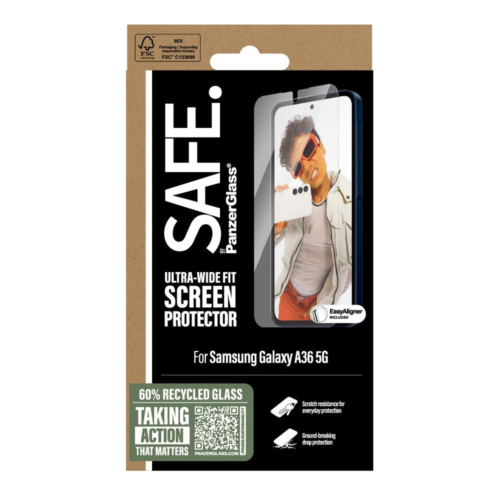 SAFE by PanzerGlass - Samsung Galaxy A36 (5G) - Ultra-Wide Fit Skærmbeskyttelsesglas - Gennemsigtig