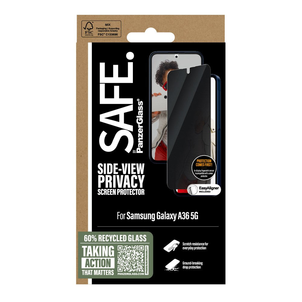 SAFE by PanzerGlass - Samsung Galaxy A36 (5G) - Ultra-Wide Fit Skærmbeskyttelsesglas - Privacy Funktion - Gennemsigtig