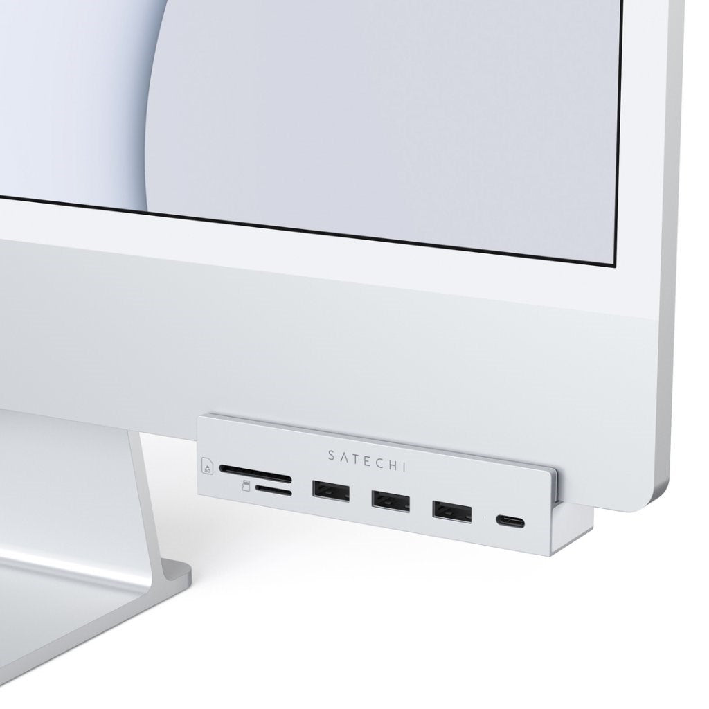 Satechi USB-C Clamp Multiport Adapter 6-in-1 til iMac 2021 (24") - USB Hub & Kortlæser - Sølv