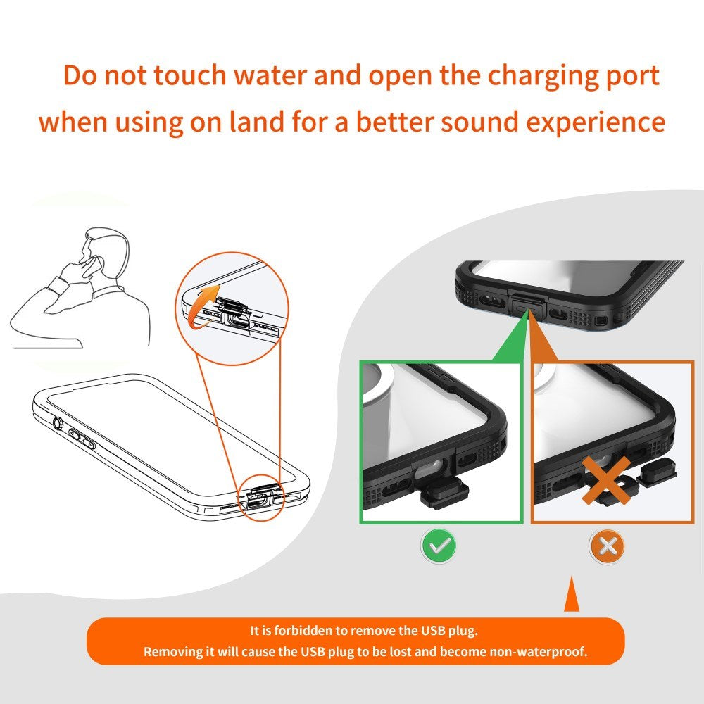 iPhone 16 Pro Vandtæt Håndværker Bagside Cover m. Skærmbeskyttelse og Strop - MagSafe Kompatibel - Gennemsigtig / Sort