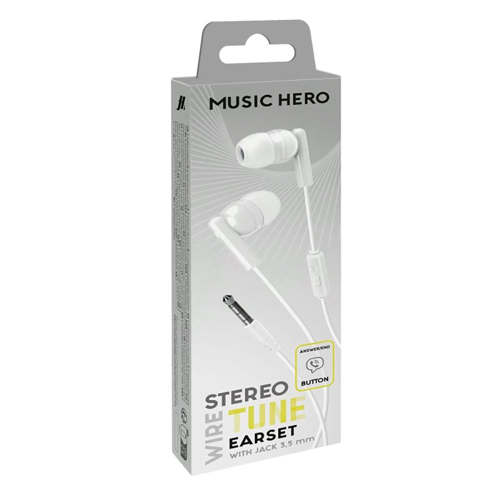 MUSIC HERO Tune In-Ear Høretelefoner m. Jackstik 3.5mm & Mikrofon - Hvid