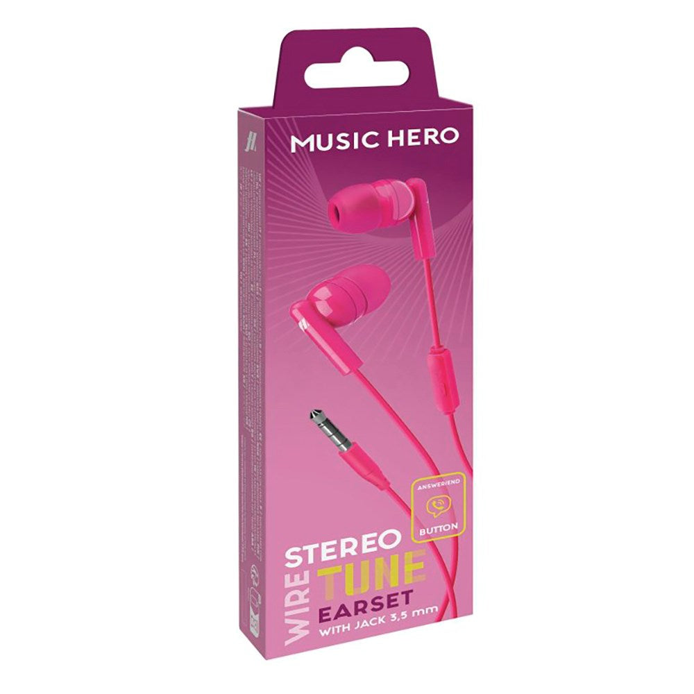 MUSIC HERO Tune In-Ear Høretelefoner m. Jackstik 3.5mm & Mikrofon - Pink