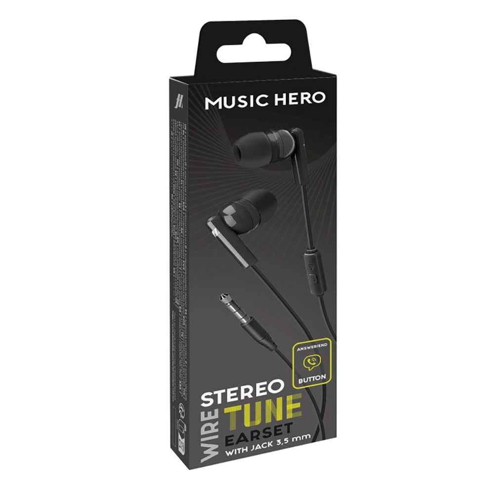 MUSIC HERO Tune In-Ear Høretelefoner m. Jackstik 3.5mm & Mikrofon - Sort