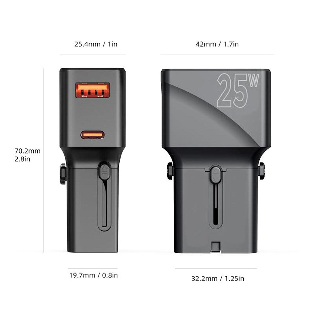 Mobile Origin - Rejse Adapter - EU/US/UK/AU - 25W - Sort