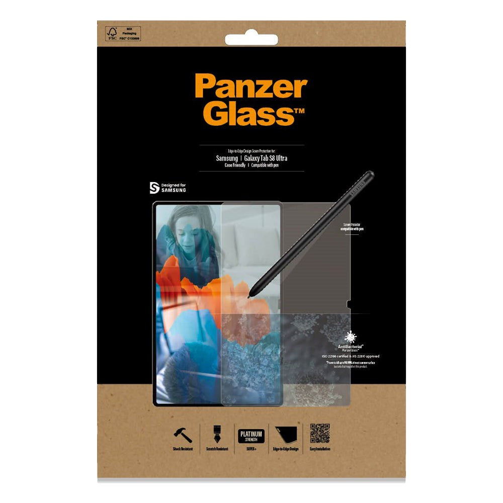 PanzerGlass Samsung Galaxy Tab S9 / S8 Ultra Edge-To-Edge Skærmbeskyttelse Antibacterial - Case Friendly - Gennemsigtig