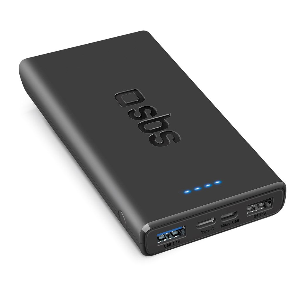 SBS Powerbank m. 2x USB-A & 1x USB-C 10W IC - 10.000 mAh - Sort