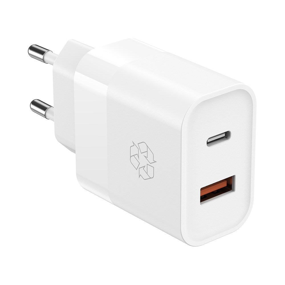 ËSSENTIALS by Upström PD 30W USB-C og USB-A Genanvendt Plastik Vægoplader - Hvid