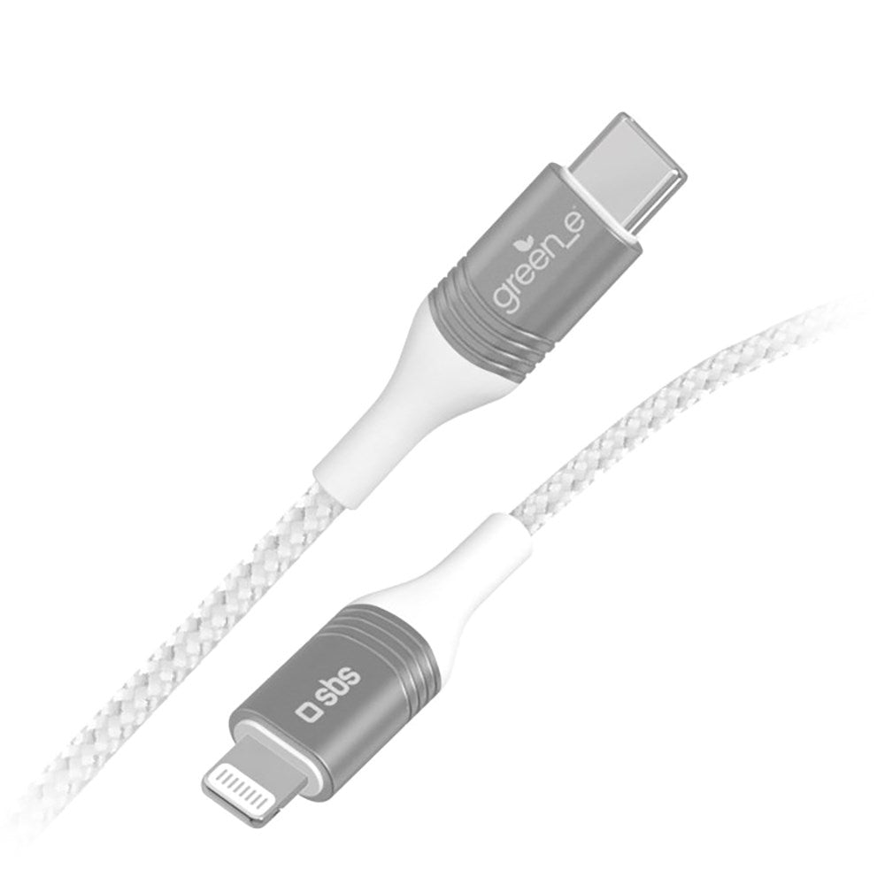 SBS x GREEN_E USB-C til Lightning Kabel 30W m. Genbrugssæt - 1.5 meter - Hvid