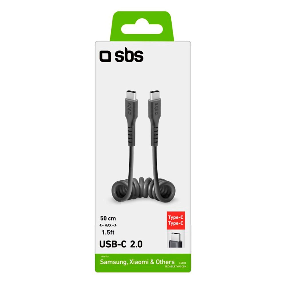 SBS USB-C til USB-C Ladekabel - 0.5 Meter - 25W (PD) - Sort