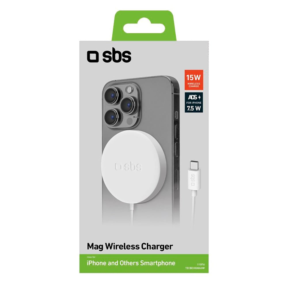 SBS Trådløs Magnetisk Oplader Qi 10W - MagSafe Kompatibel - Hvid