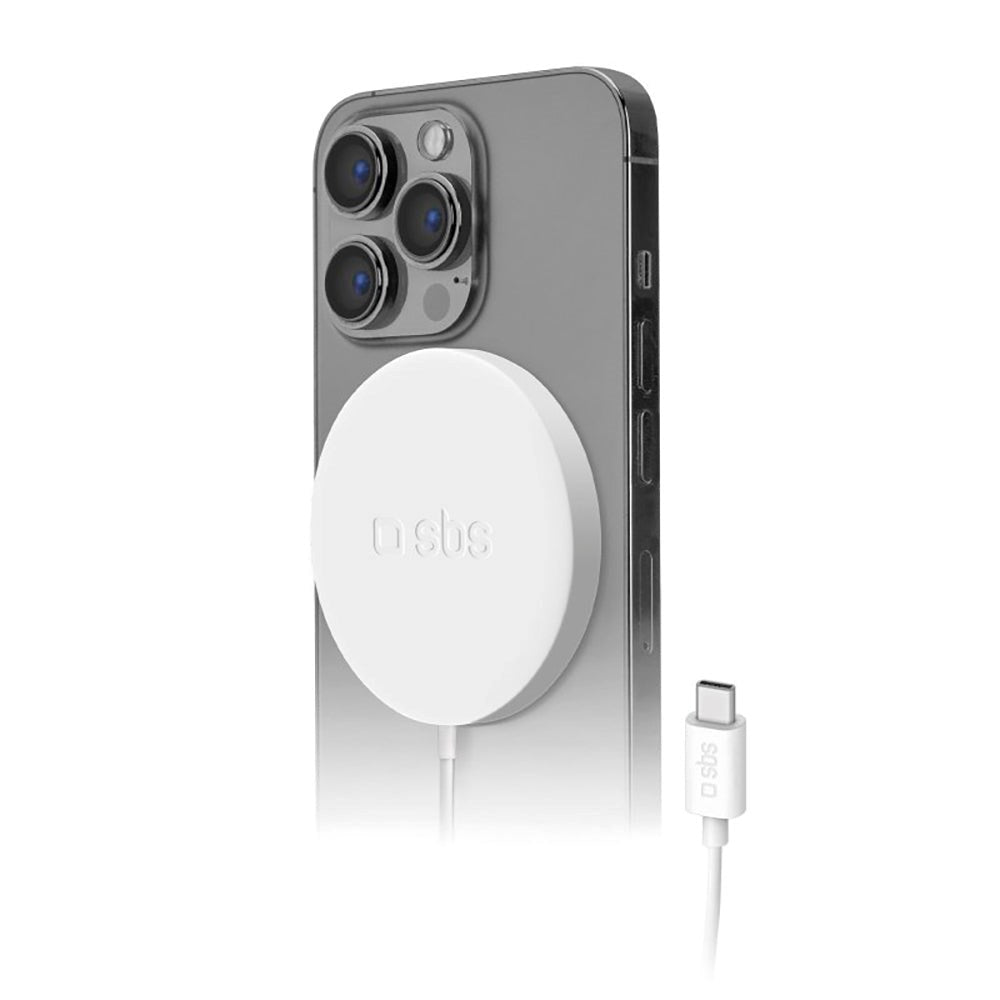 SBS Trådløs Magnetisk Oplader Qi 10W - MagSafe Kompatibel - Hvid