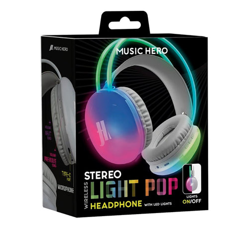 MUSIC HERO Light Pop Bluetooth On-Ear Hovedtelefoner m. LED Lys - Grå