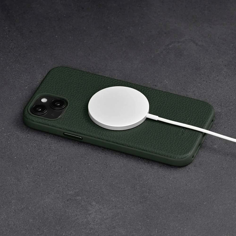 iPhone 15 Plus WOOLNUT Ægte Læder Mobil Cover - MagSafe Kompatibel - Grøn