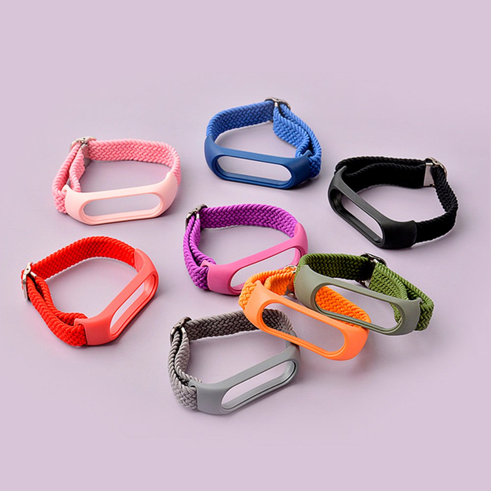 Hurtel Xiaomi Mi Smart Band 5 / 6 Flettet Stof Rem - Hvid / Lyserød