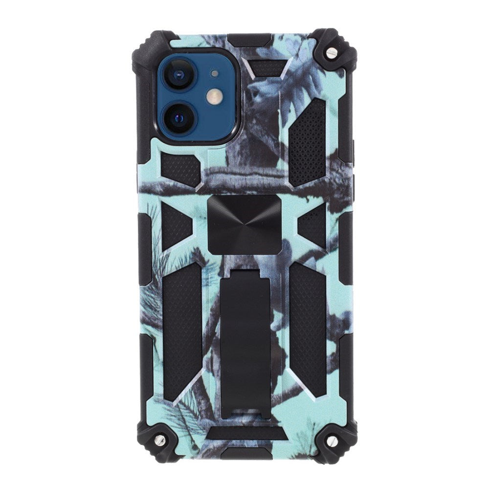 EIDERWOOD iPhone 12 Mini Camouflage Håndværker Bagside Cover m. Kickstand - Turkis / Sort