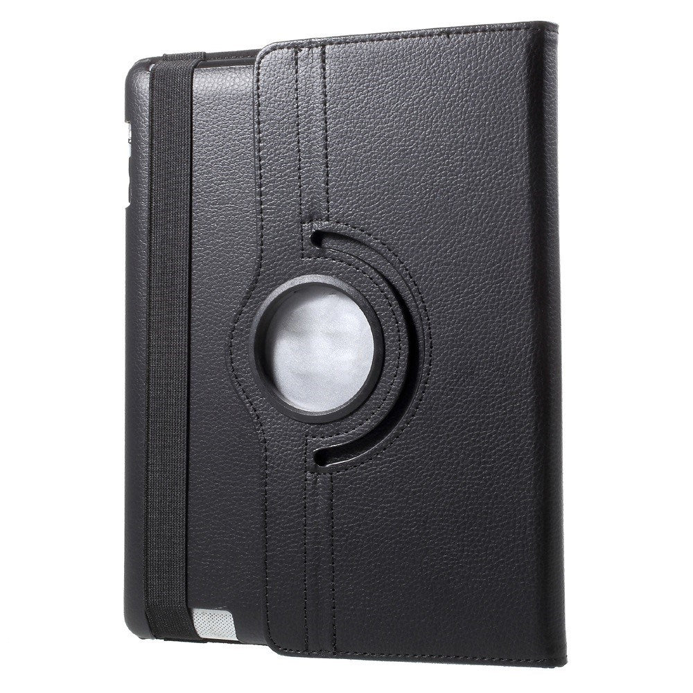 iPad 4 / 3 / 2 - EIDERWOOD Kunstlæder Flip Cover m. Elastik & Roterbar Funktion - Sort