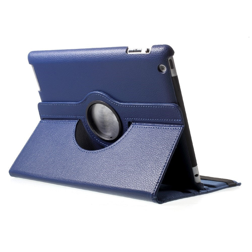 iPad 4 / 3 / 2 - EIDERWOOD Kunstlæder Flip Cover m. Elastik & Roterbar Funktion - Blå