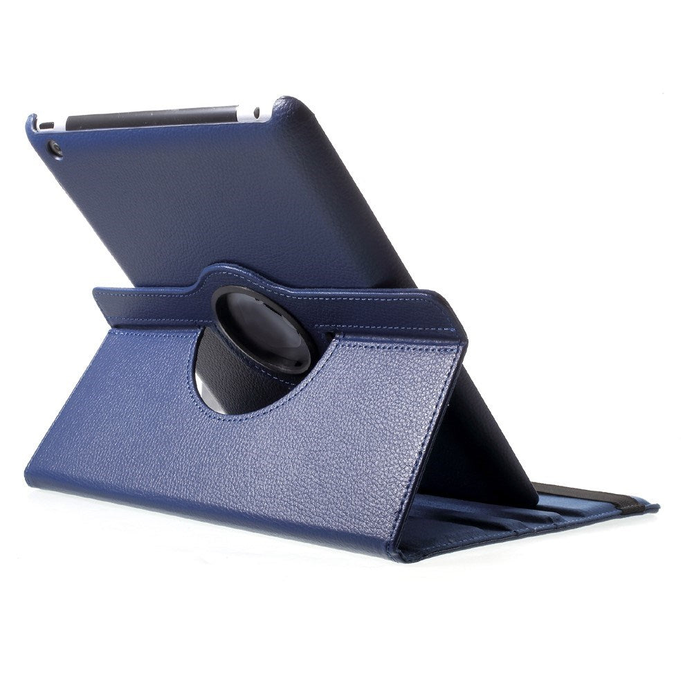 iPad 4 / 3 / 2 - EIDERWOOD Kunstlæder Flip Cover m. Elastik & Roterbar Funktion - Blå