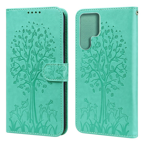 EIDERWOOD Samsung Galaxy S22 Ultra (5G) Imiteret Læder Cover m. Kortholder og Tryk - Grøn