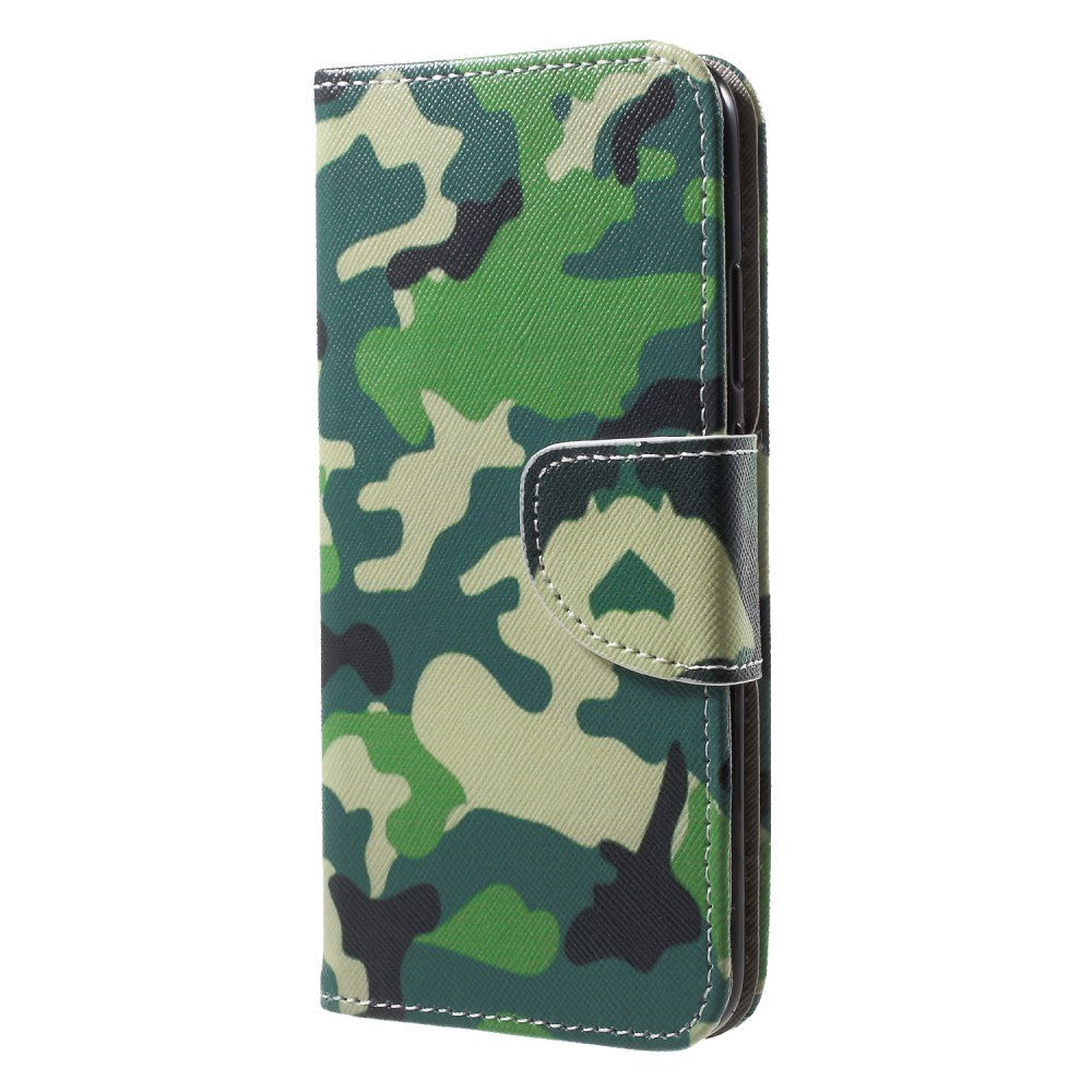 Huawei P20 Lite Læder Mobil Cover m. Pung & Ståfunktion - Camouflage