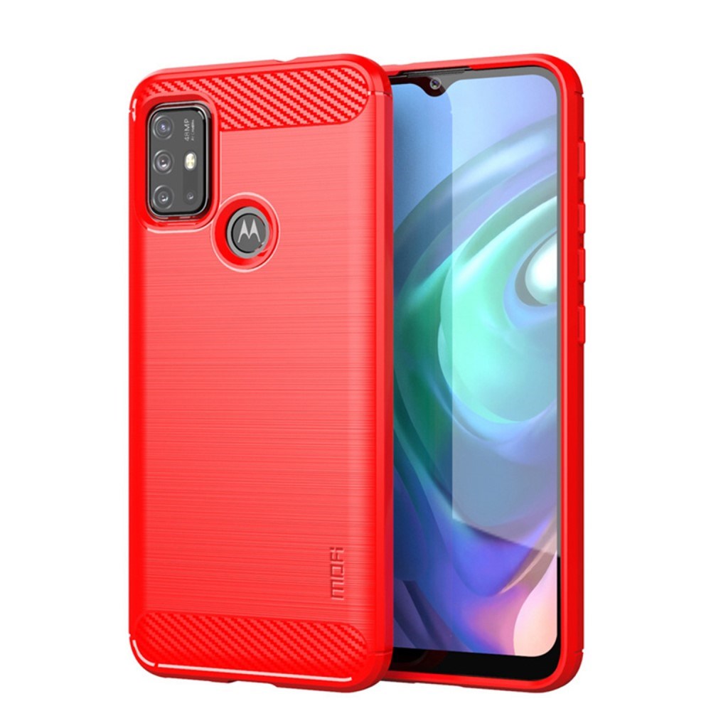 Motorola Moto G10 / G20 / G30 Mofi Brushed Carbon Fiber Fleksibelt Plastik Mobil Cover - Rød