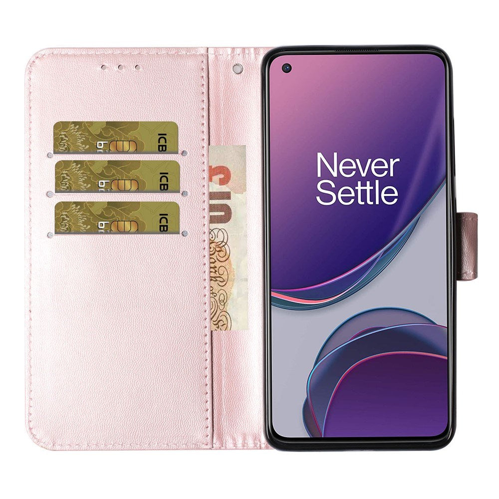EIDERWOOD OnePlus 8T Kunstlæder Flip Cover m. Strop & Pung - Rose Gold