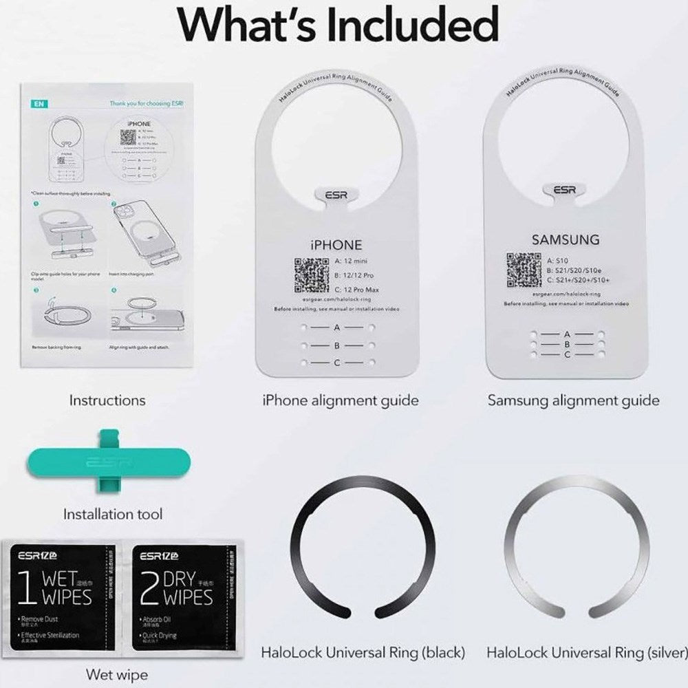 ESR Universal Ring - MagSafe Kompatibel - 2 Stk. - Sort / Sølv