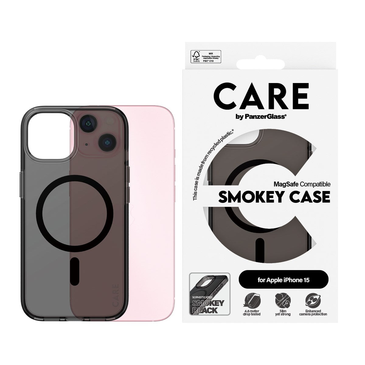 iPhone 15 CARE by PanzerGlass FLAGSHIP Urban Combat Case - MagSafe Kompatibel - Smokey / Black